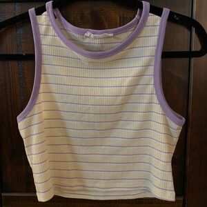 Cute yellow and purple cropped striped tank! Double straps detail! 💛💜